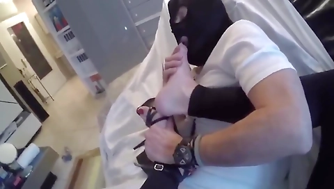 Shemale fucked her man on the bed and fucked from behind