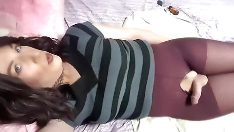 Horny shemale masturbates solo and uses her vibrator