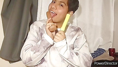 Amateur brunette with small tits masturbates with toys