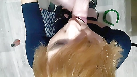 Busty shemale gets her mouth opened for deepthroating