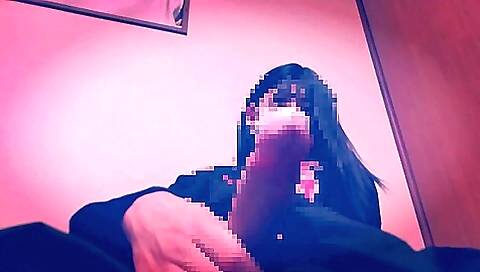 Asian crossdresser with stockings masturbates in a facial