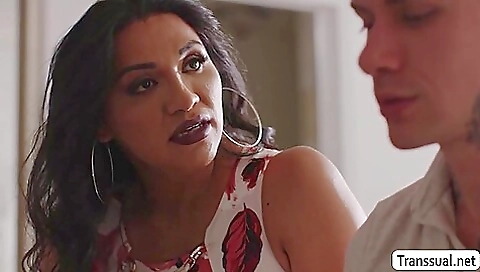 A shemale with a hot body is going deep in his ass