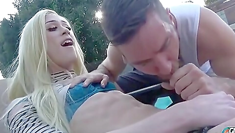 Skinny blonde 18+ takes dick in her ass in the pool