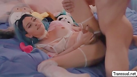 Busty slutty whore gets her ass pounded with a big toy