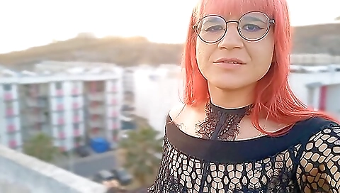 Red head girl with tattooed hair rides and fucks her boyfriend