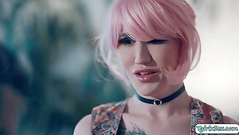 Sexy teen is being fingered by a horny man in a threesome