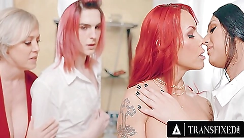 Nurse shows off her big tits while doing some sexy foursome