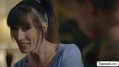 Hot porn movie featuring a tattooed brunette shemale