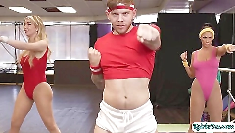 Tattooed yoga trainer is having great sex in the pose